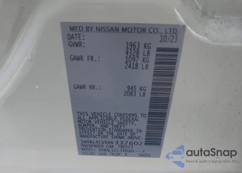 2024 Nissan Altima Sr Fwd z USA, uszkodzony, nr VIN 1N4BL4CV6RN337602